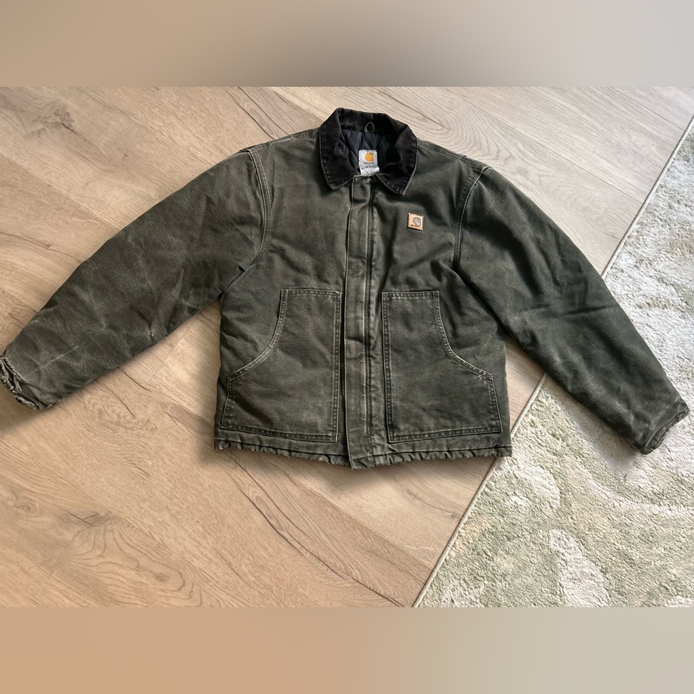 Vintage Carhartt Olive Green Jacket with Black Collar